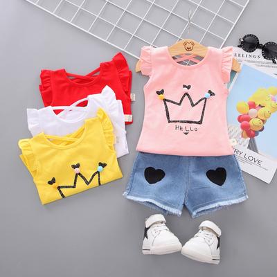 Ny sommer jente kortermet dress ren bomull jente Baby mote T-skjorte todelt
