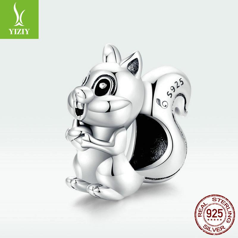 2021 Cute Squirrel Diy Bracelet Beaded, Cute Animal S925 Sterling Silver Bead String Ornament Bsc338