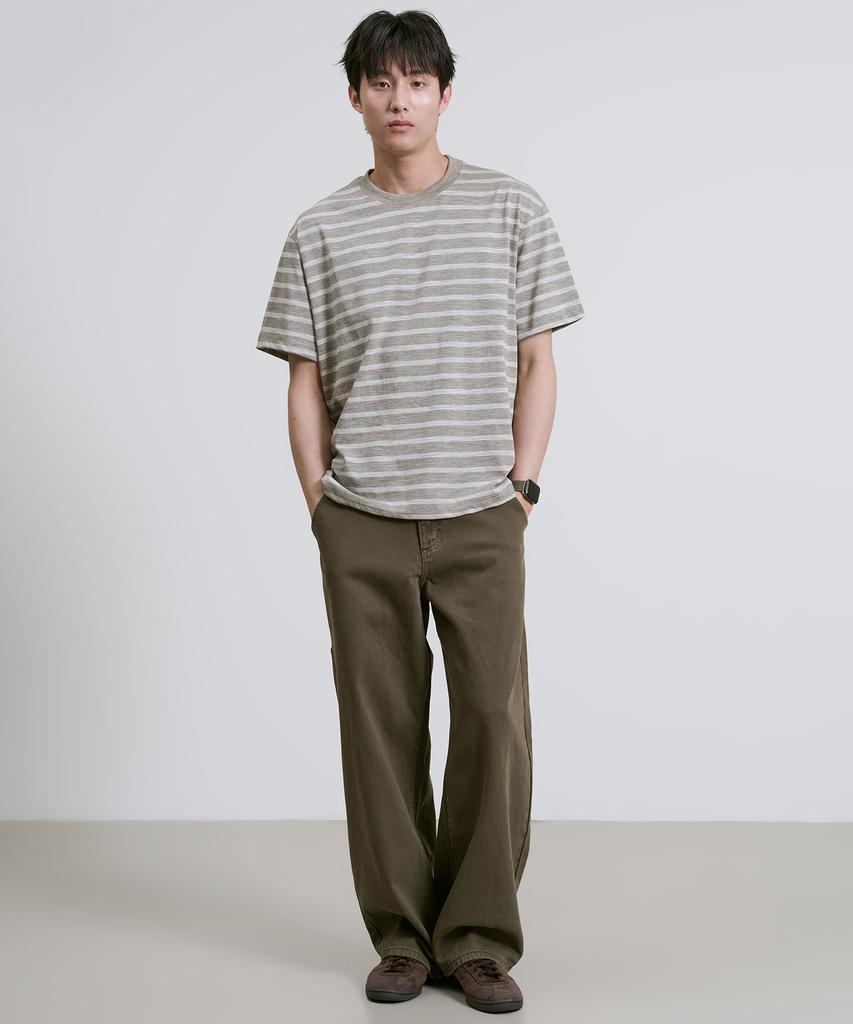 Ousa Striped Round Short Sleeve T-Shirt 3 Colors