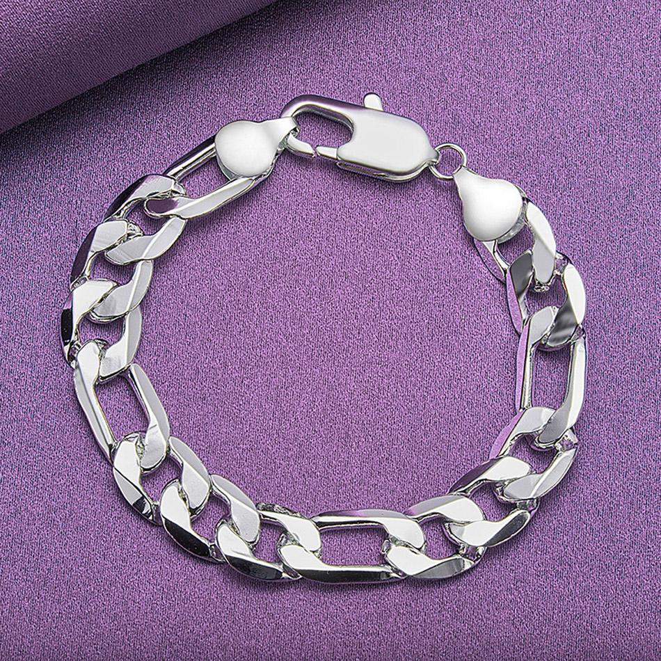 

CHSHINE 925 стерлингового серебра 12 мм боковой браслет-цепочка для женщин мужчин свадебная вечеринка изысканные модные ювелирные изделия с шармом 20CM 8inches