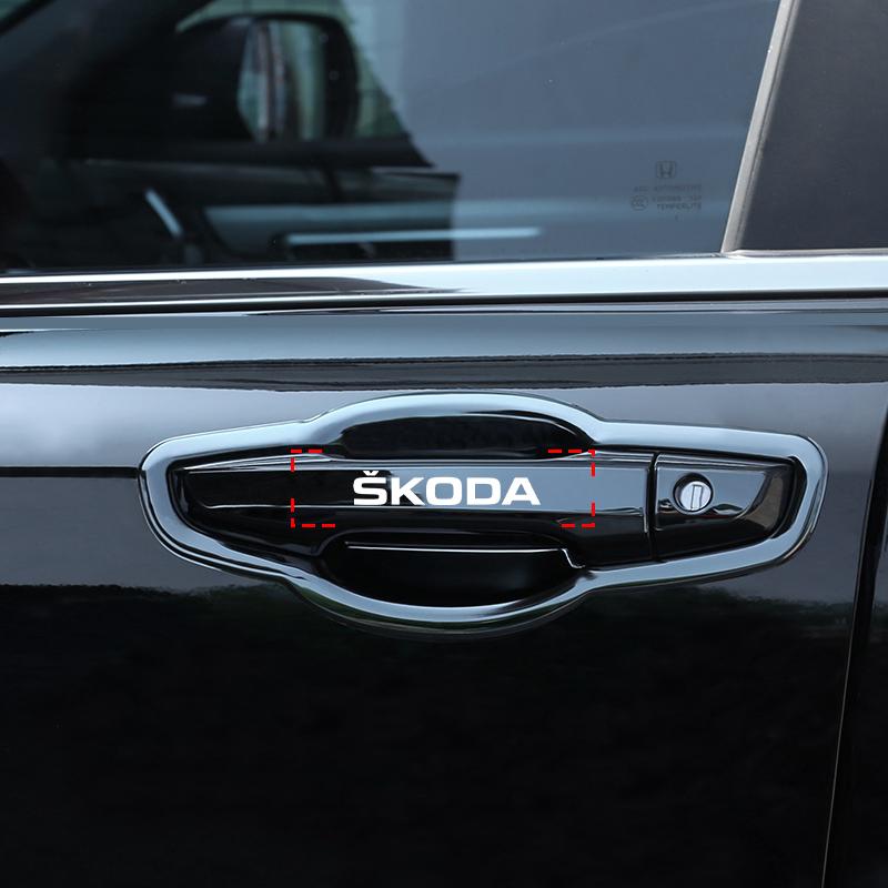 4Pcs Car Door Handle Stickers Tire Rear View Mirror Decals For Skoda Octavia Superb Rapid Kodiaq Karoq Fabia Kamiq Roomster Citigo