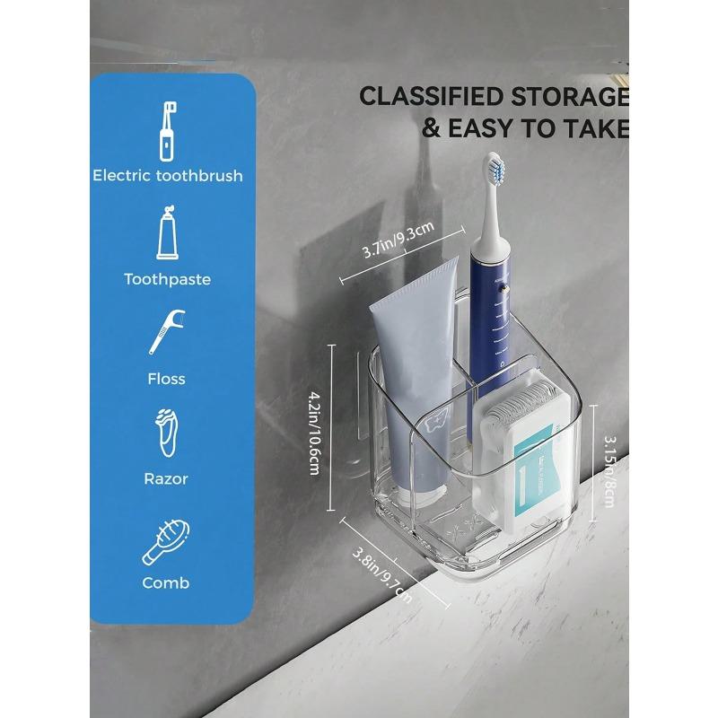 1pc Transparent Toothbrush Holder, Compartment Wall Mount Storage Rack, Creative No-Drill Bathroom Organizer