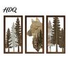 Vintage Style Wood Sculpture 3Pcs Wooden Forest Wolf Wall Decorations Decorative Hanging Ornaments Rustic Hollow Carved Pine Head Decor Tree Art for