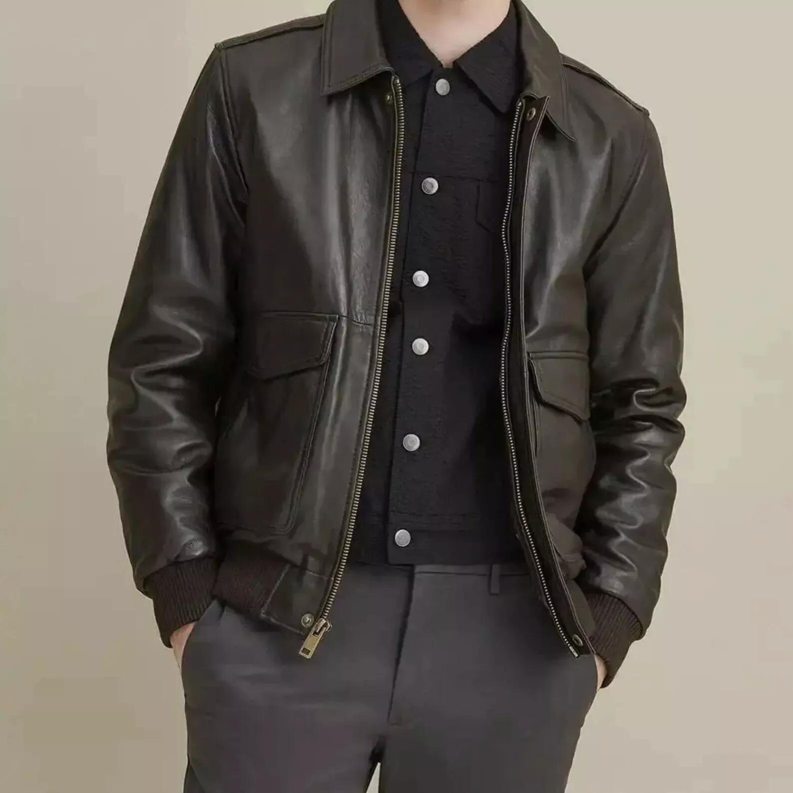 

Байкерская мотоциклетная коричневая мужская куртка-бомбер ручной работы из натуральной мягкой овчины 3XL коричневый