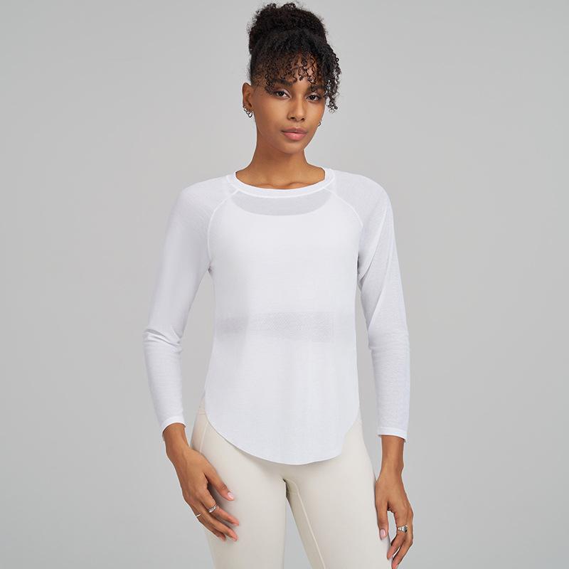 Huaton Женский Осенне-Зимний Сетчатый Утягивающий Топ для Йоги с Длинным Рукавом, Быстросохнущий, для Фитнеса и Бега Medium