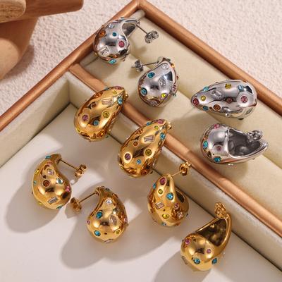 Wind New Diamond-Encrusted Water Drop Non-Fading Earrings 18K Gold Design Sense Light Luxury Titanium Steel Stud Earrings Women