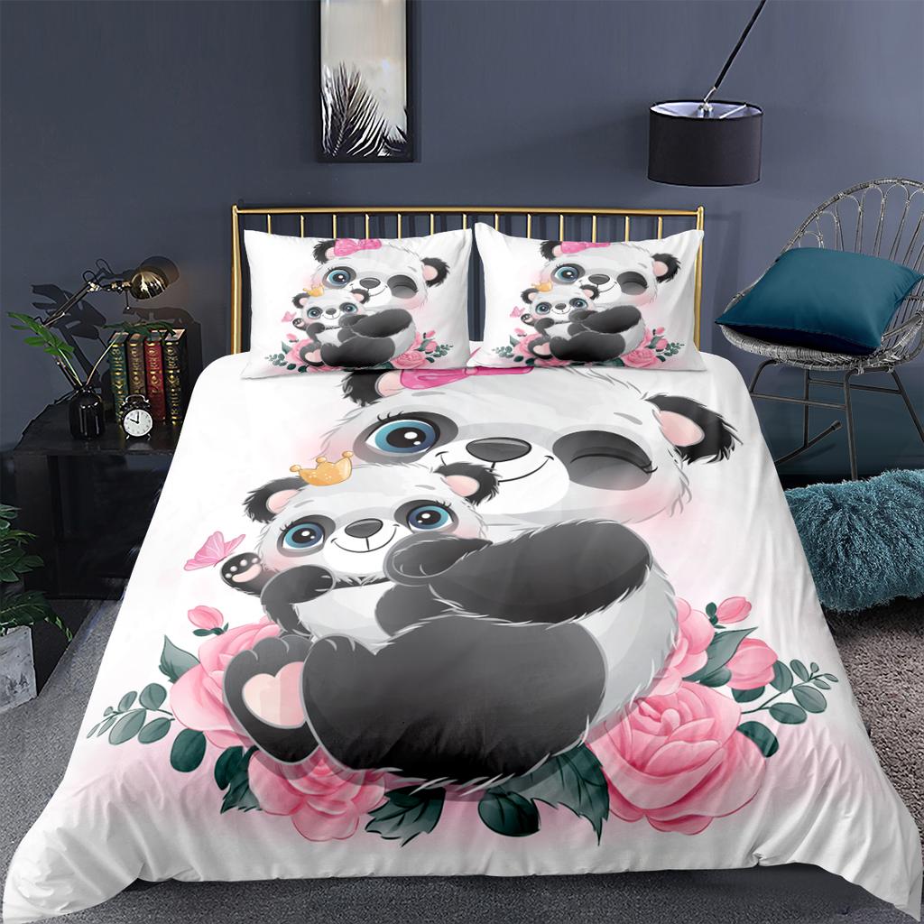 Cartoon Panda Bedding Set 3D Beautiful Animals Duvet Cover Home Textile Soft Bedding Set Single Queen King Size for Kin