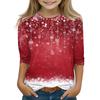 Christmas Day Print Tops For Youth Girls 4-11 Years Round Neck 3/4 Sleeves T-Shirts Trendy Tops Outfit Tees
