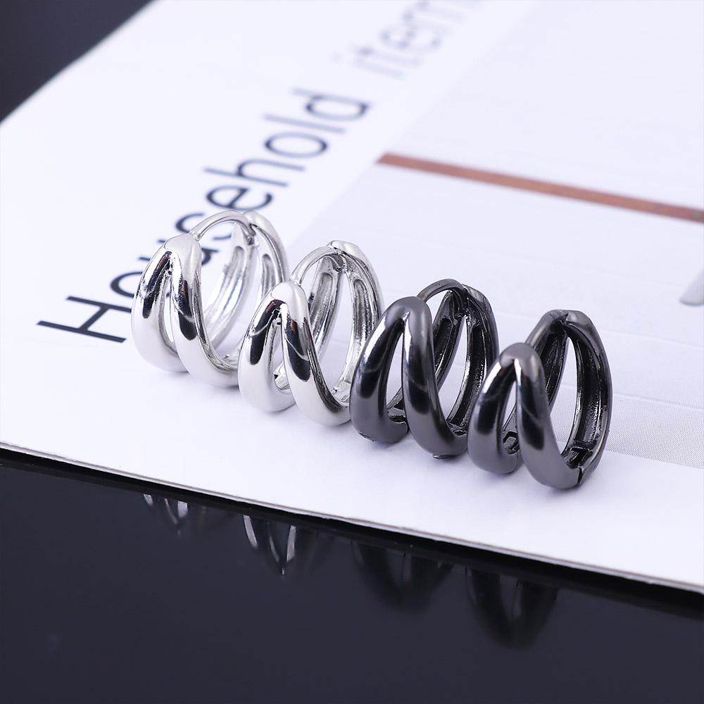 Round Circle Double Circle Silver Color Punk Jewelry Men Hoop Earrings Stud Earrings Ear Studs