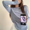 Thin sunscreen blouse women's curled edge slightly transparent sexy Spice Girl style long-sleeved shirt bottoming shirt spring and autumn slim top