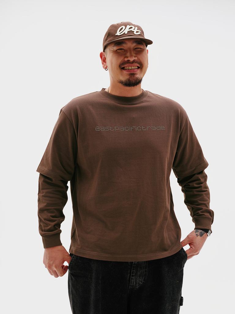 Ipiti Studded Logo Layered Long Sleeve (Brown)