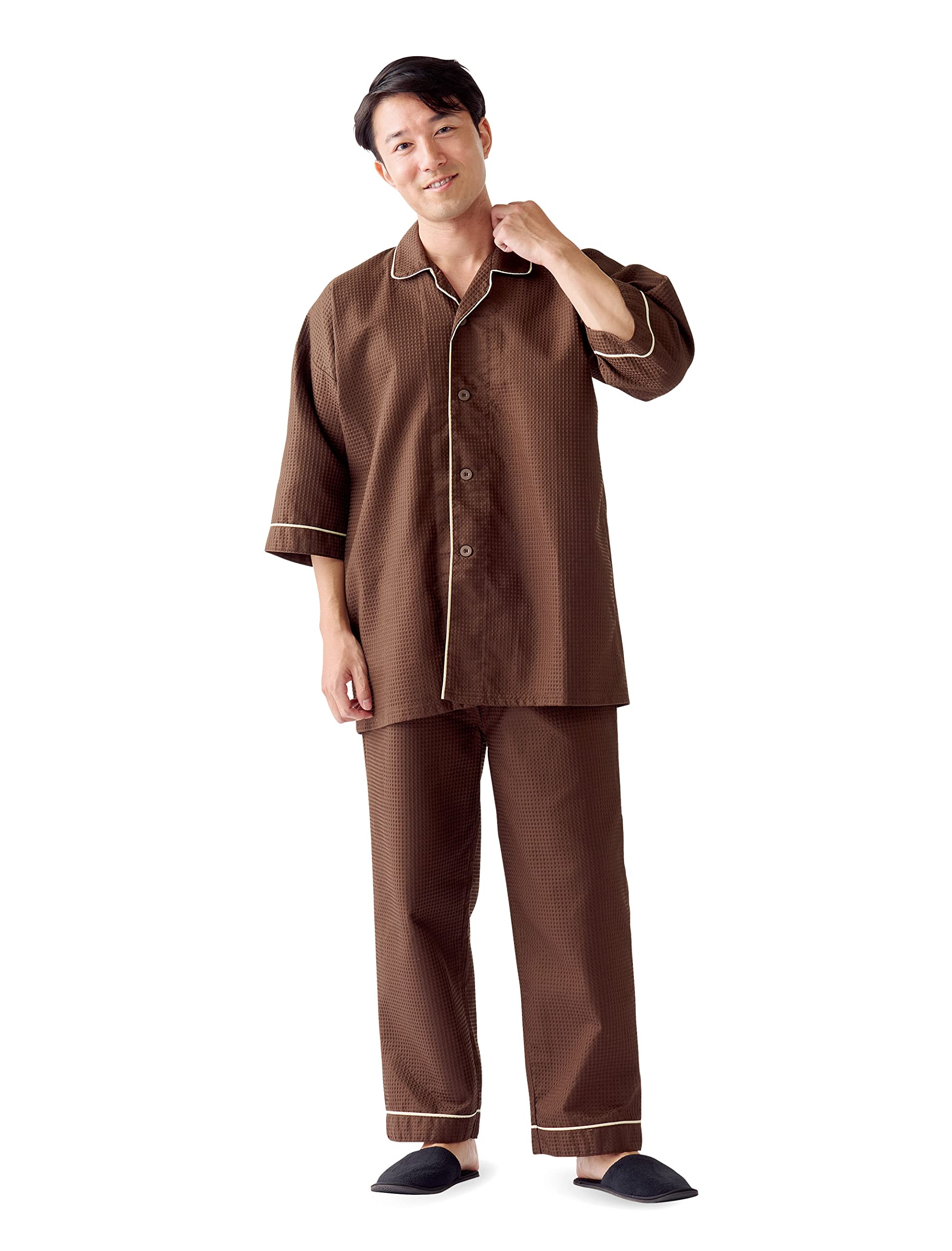

and Towel Pajama Set Waffle Pattern Pajamas Dark Brown [Knit Collection] темно-коричневого