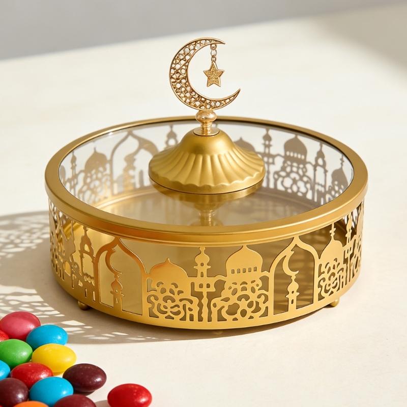 Multi Functional Iron Serving Tray for Holiday Parties Elegant Snacks Storage Container with Nonslip Base