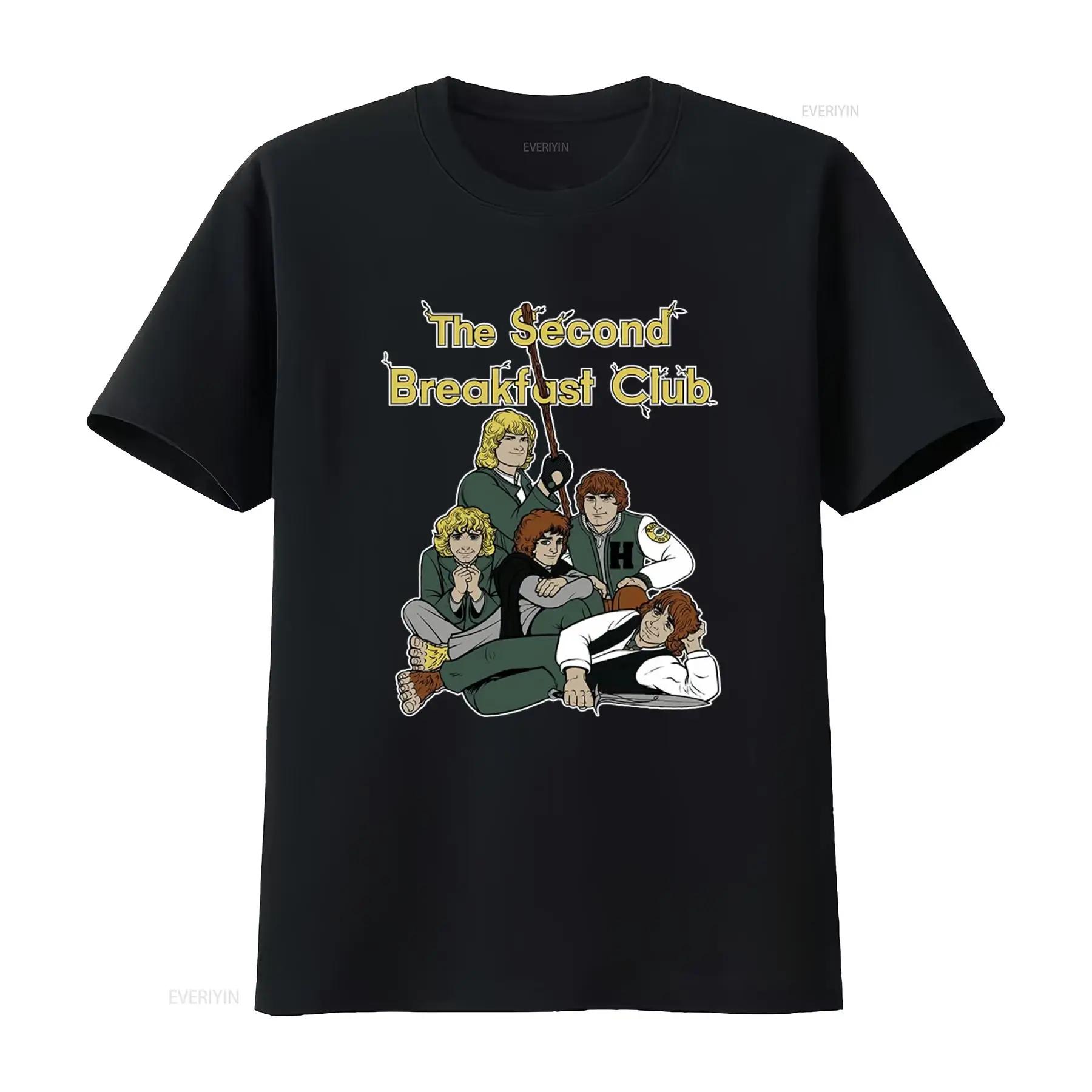 The Second Breakfast Club LOTR Hobbits Parody Black T Shirt vintage Washed Casual Unisex Stretched Soft graphic Stylish S разноцветный