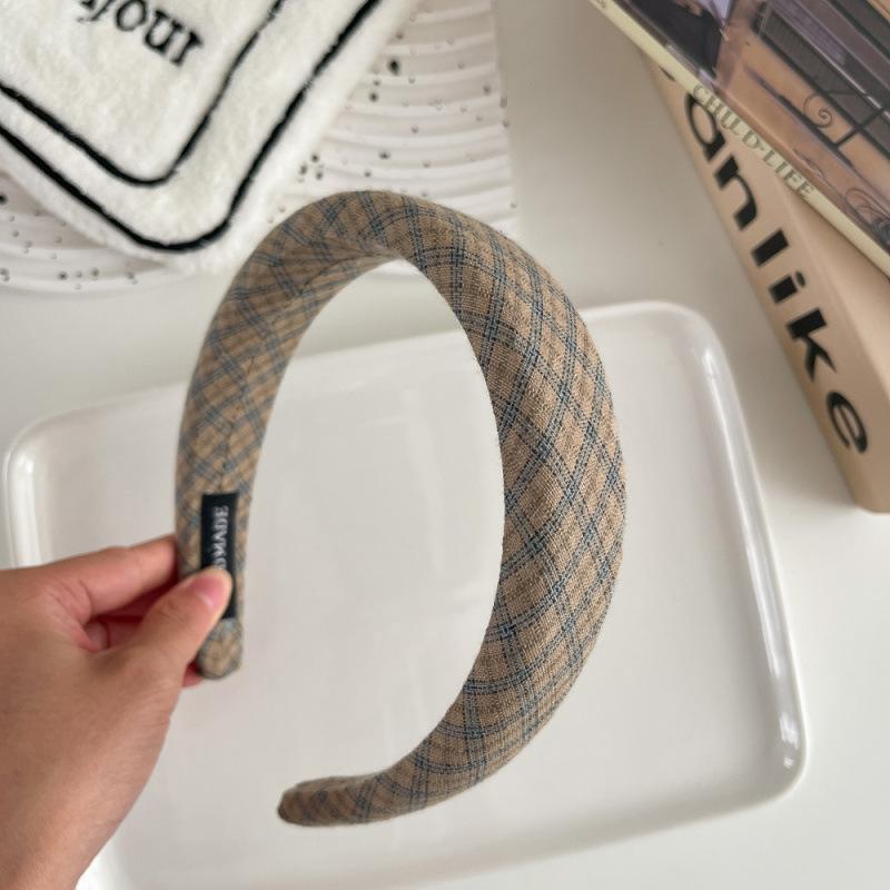 Elegante Geruite Bezel Haarband voor Vrouwen Retro Hoofdband Meisjes Vintage Hoepel voor Vakantiefeest Haarelastiekjes Accessoires gray