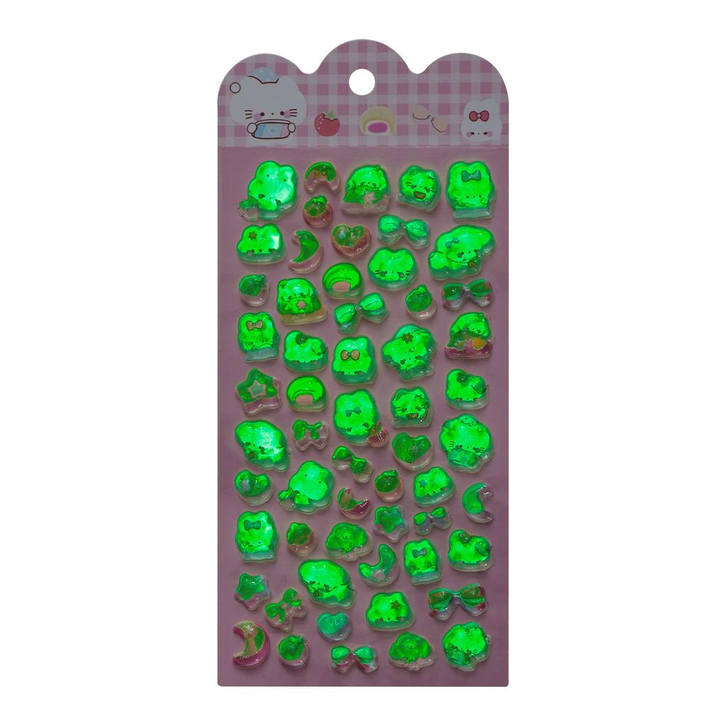 Glow In Dark 3D Embossed Sticker Cartoon Kids Decal for Phone Case Decor Crystal Diamond Japanese Style Assorted Color