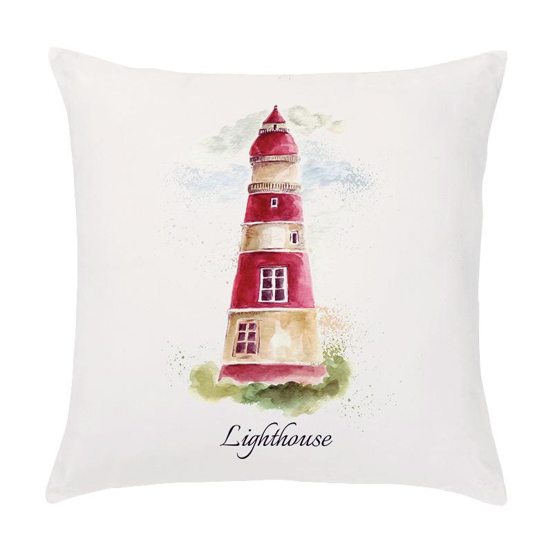 Cartoon Sailing Hot Air Balloon Lighthouse Pattern Cushion Cover Home Living Room Sofa Short Plush Pillow Case 45X45Cm