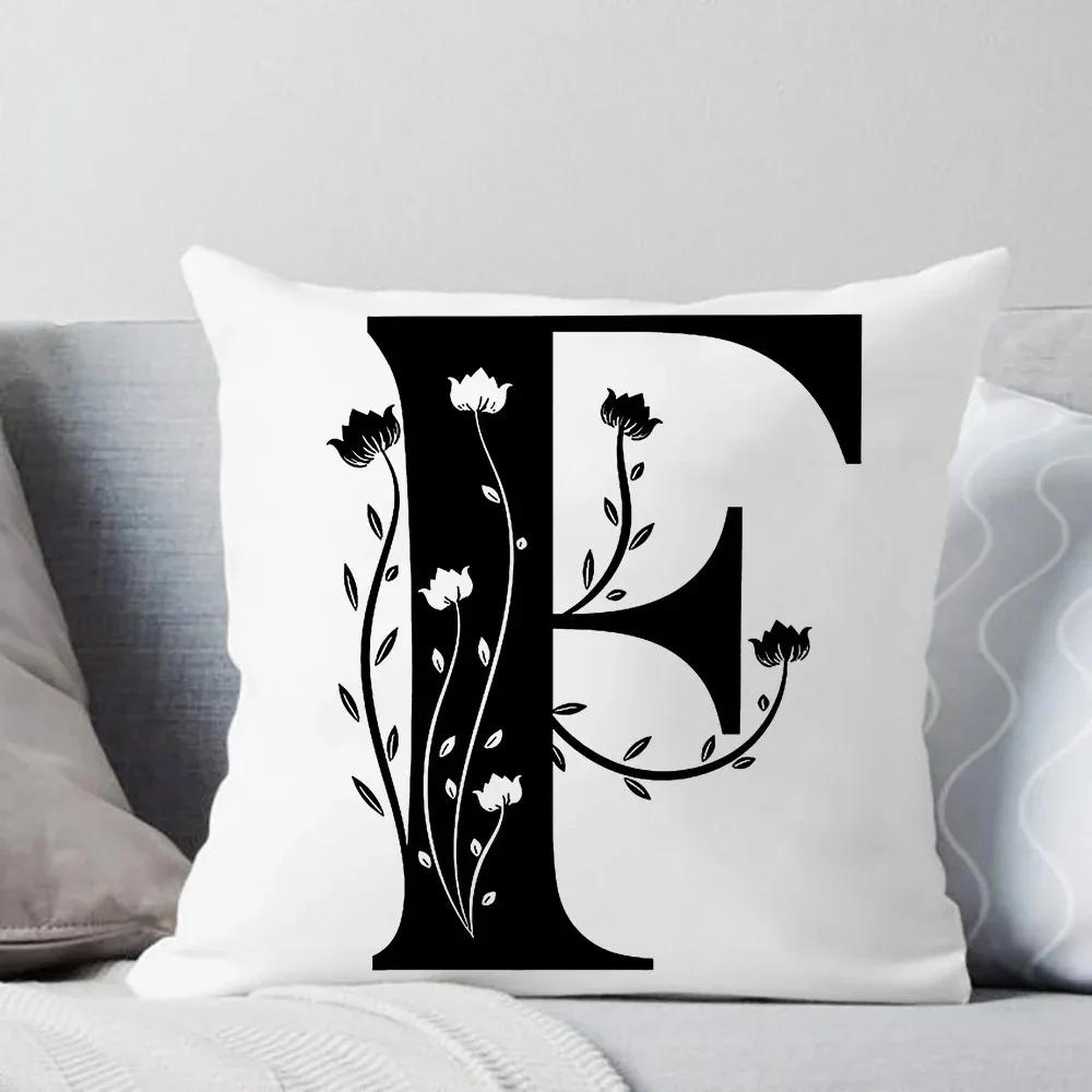 Black And White Letter Pattern Throw Pillow Cover With Short Plush Print For Living Room Sofa Decoration Cushion Cover