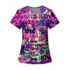 Women's Fashion Printed Short Sleeve V Neck Pattern Tops Pocket Working T-shirts
