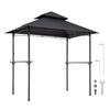 Grill Gazebo, 2.43 x 1.5 m Outdoor BBQ Gazebo with Double-Tiered Roof, Powder-Coated Steel Patio Grill Shelter with 2 Side Shelves & 8 Hooks, Grilling