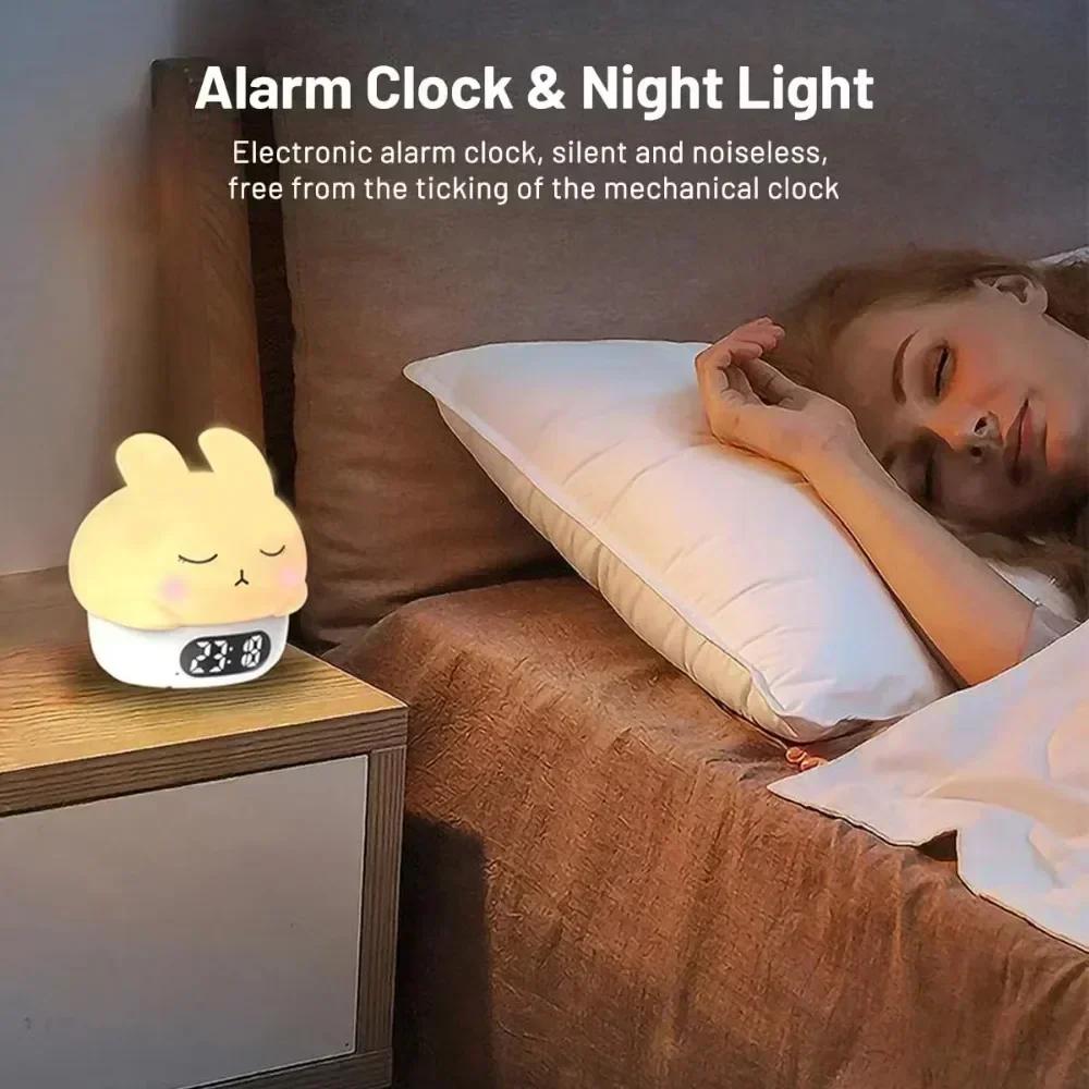 Kawaii Bunny Digital Alarm Clock Cartoon Rabbit USB Electronic Desk Clock Bedrooms Timer Bedside for Kids Small Room Decor