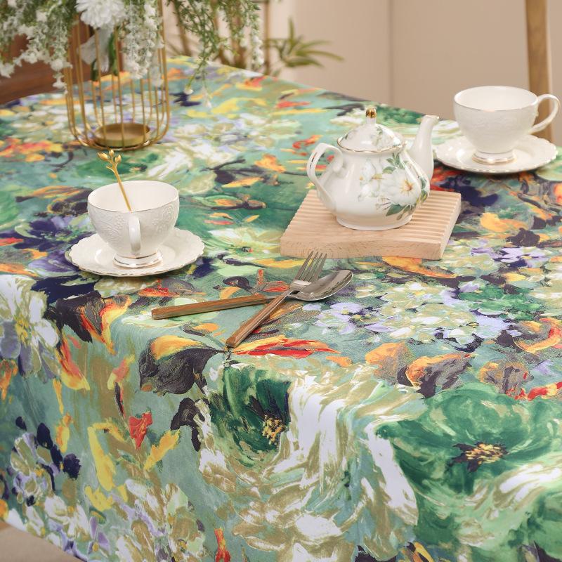 Bedruckte Tischdecke im Vintage-Stil – rechteckig, Ölgemälde-Design für Ess- und Couchtische, handgefertigtes Polyester
