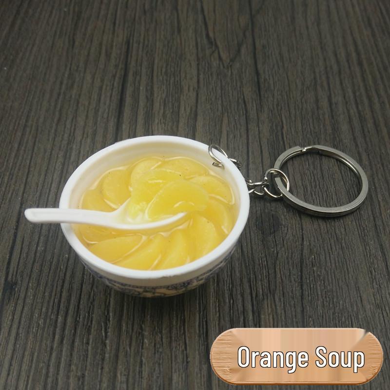 Chinese Style Realistic Noodle Keychain, 4cm Blue and White Porcelain Bowl, Food Play Prop.