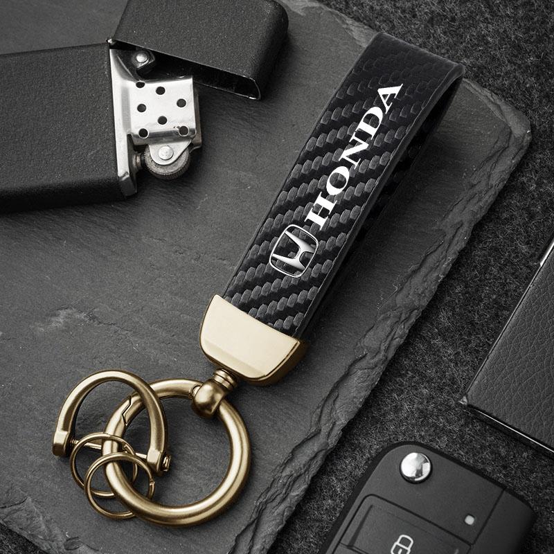 UNYDV1 Car Titanium Alloy Keychains Carbon Fiber Style Key Chain For Honda Civic Accord Fit Jazz Pilot CRV Odyssey Passport City HRV