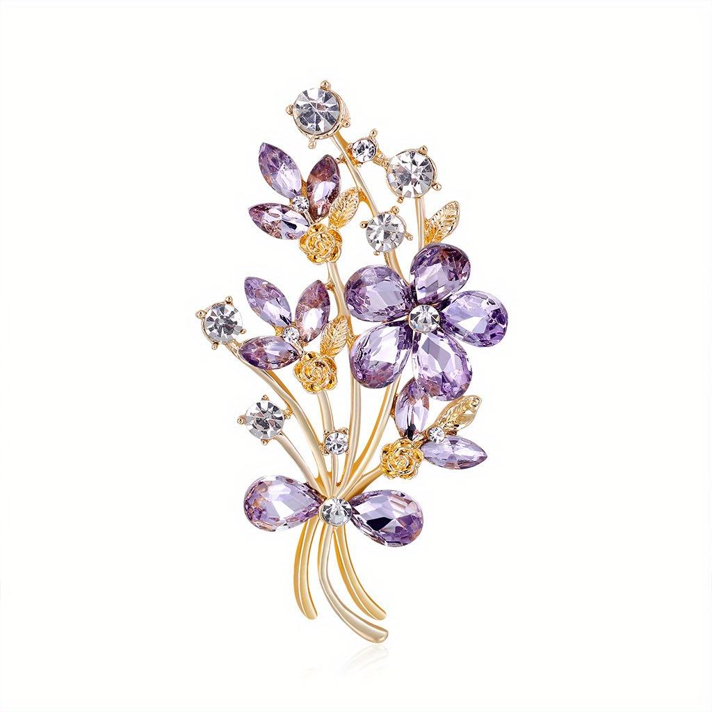 

Luxury Flower Rhinestone Brooches Pins For Women Men Elegant Party Wedding Crystal Brooch Pin Lady Accessories Jewelry Gift фіолетовий