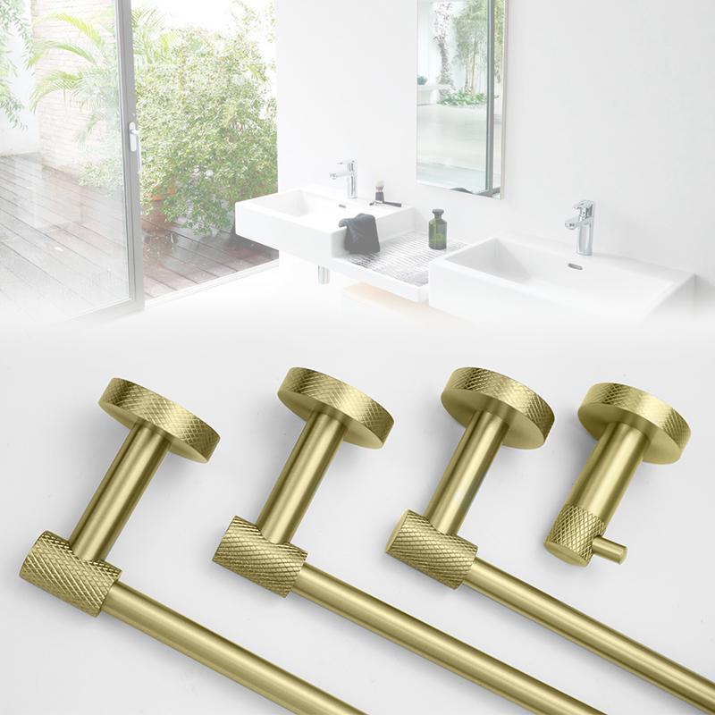 Brushed Gold Stainless Steel Knurling Towel Bar Holder Toilet Roll Holder Bathrobe Hook Hanger Towel Holder Bathroom Accessories