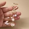 Aihua Pretty Pink Love Heart Key Chain Pearl Butterfly Heart Key Ring Pendants for Women Girls Handbag Decor DIY Jewelry Gift