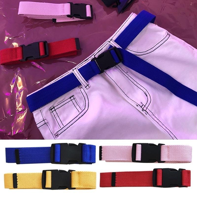 Adults Adjustable Unisex Canvas Belts Vintage Nylon Buckle Elastic Solid Color Long Waistband