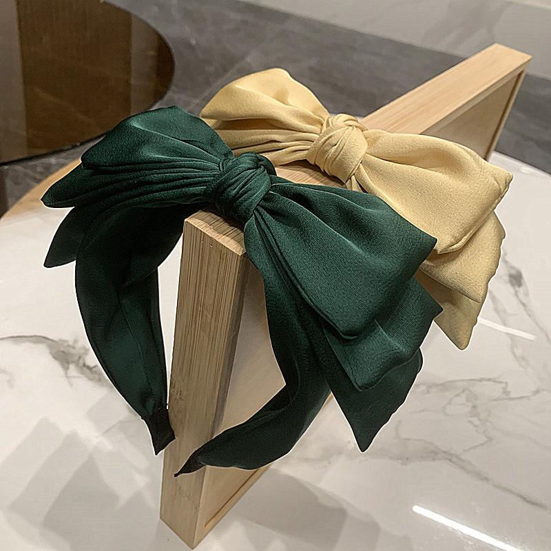 Women High Cranium Satin Fabric Bow Knot Hairbands Female Party Shopping Headpiece Wide Headband Hair Accessories