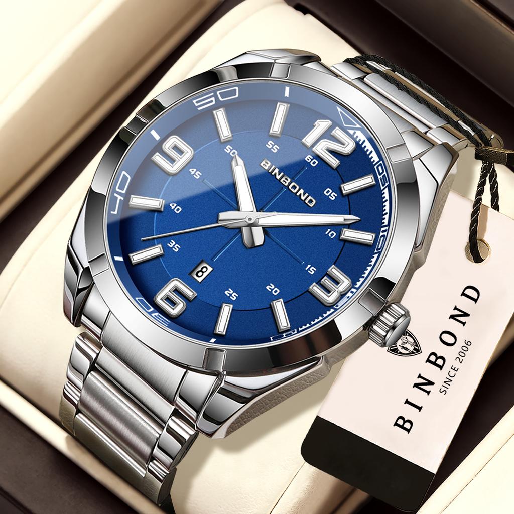 BINBOND Durable Stainless Steel Men's Watch Precise Quartz Watches For Men Luxury Luminous Waterproof Auto Date Reloj Free Ship