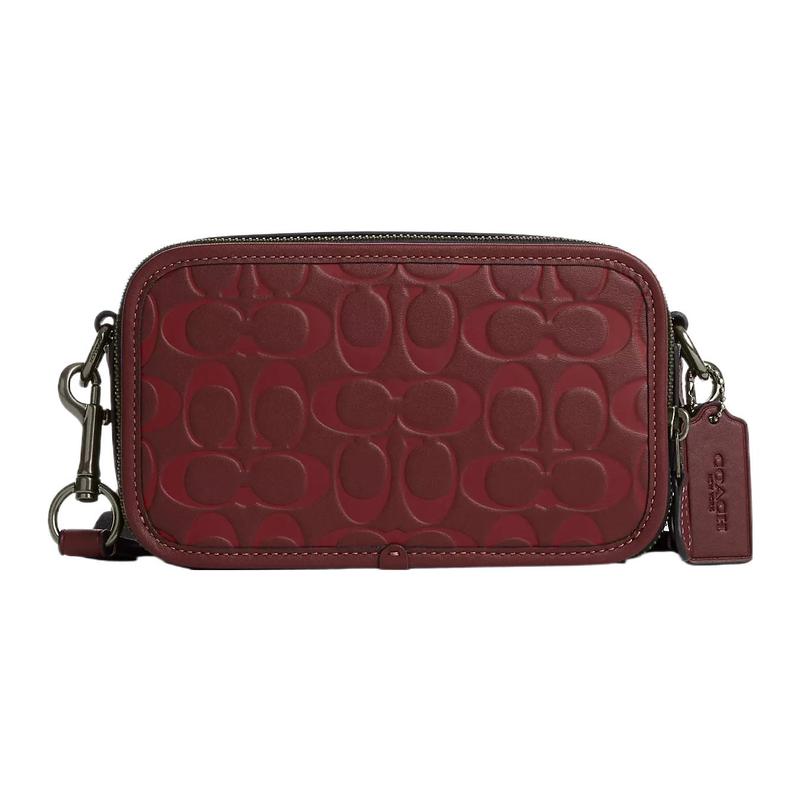 

COACH Wyatt 20 solid color classic presbyopic embossed zipper card slot calfskin shoulder crossbody bag small size women s burgundy червоний