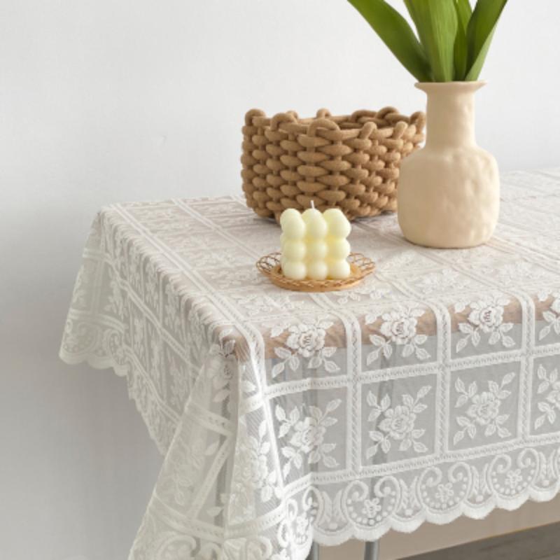 Tovaglia da tavolino vintage francese in pizzo bianco, stile Ins, per l'arredamento della casa