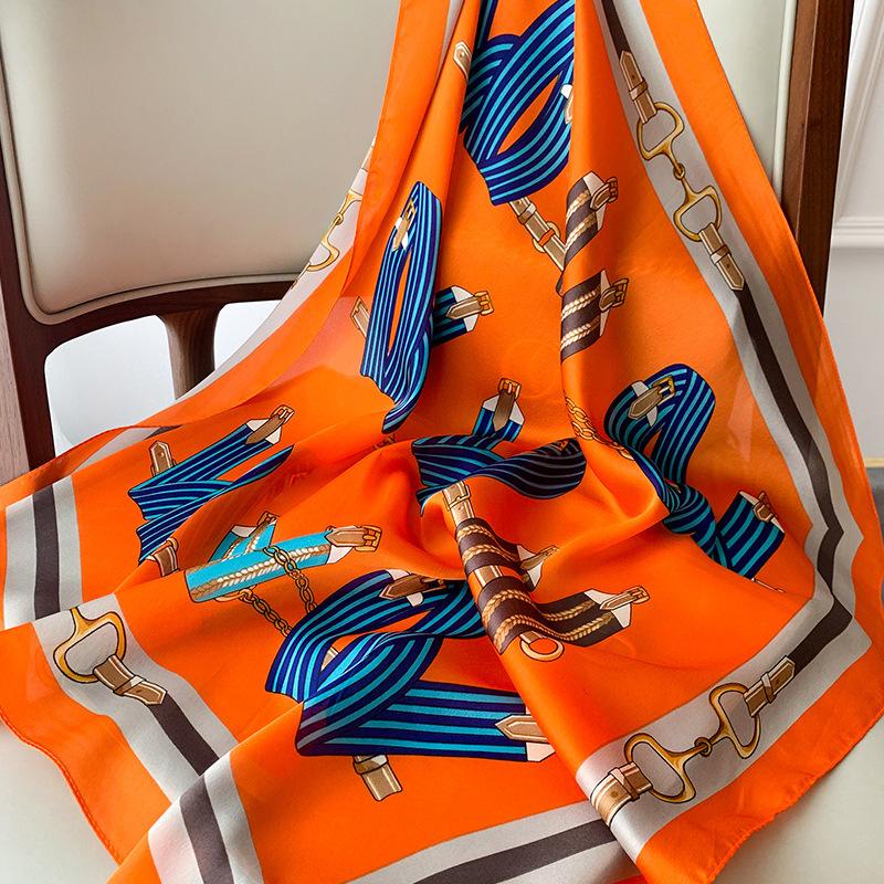 Foulard in raso di seta con stampa a catena da 70 cm per donna, fazzoletto stampato, bandana quadrata da testa per donna, scaldacollo piccolo, Hijab, signora, ragazza