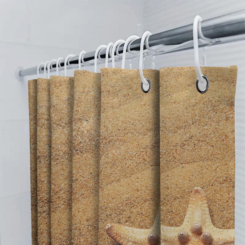 Beach Starfish Shell Bath Shower Curtain For Bathroom Decor Waterproof Printed Fabric 72 X 78