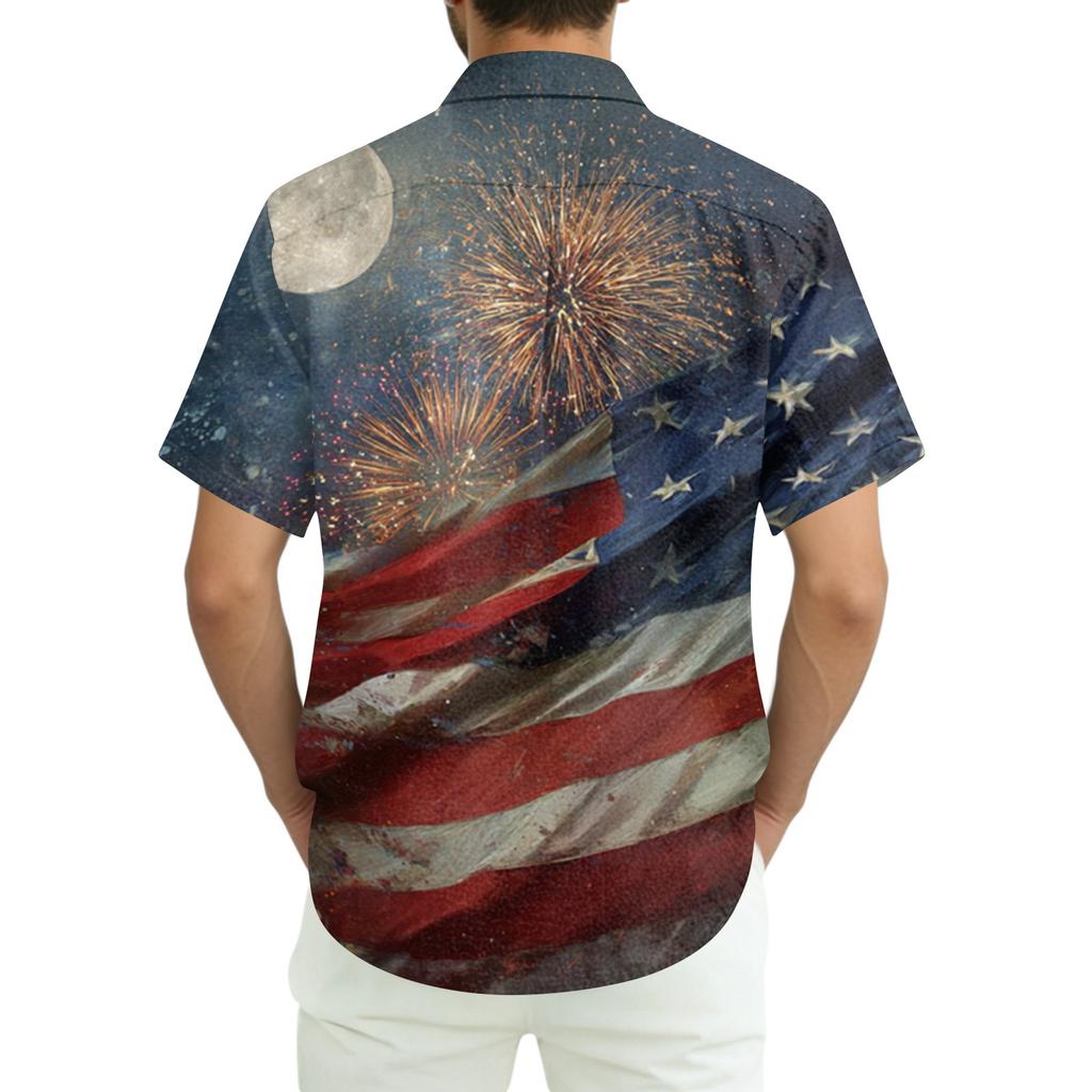 Men's Summer Casual Independence Day Print Short-Sleeve Shirt