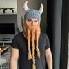 Halloweenová legrační čepice s rohy, maska s velkým plnovousem, kapuce, silná vlněná příze, zesílený teplý pletený pulovr na podzim a zimu