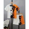 Boys' Casual Short Sleeved Shorts Set, 3D Printed Contrasting Ink Design, Suitable for Weekends and Outdoor Activities