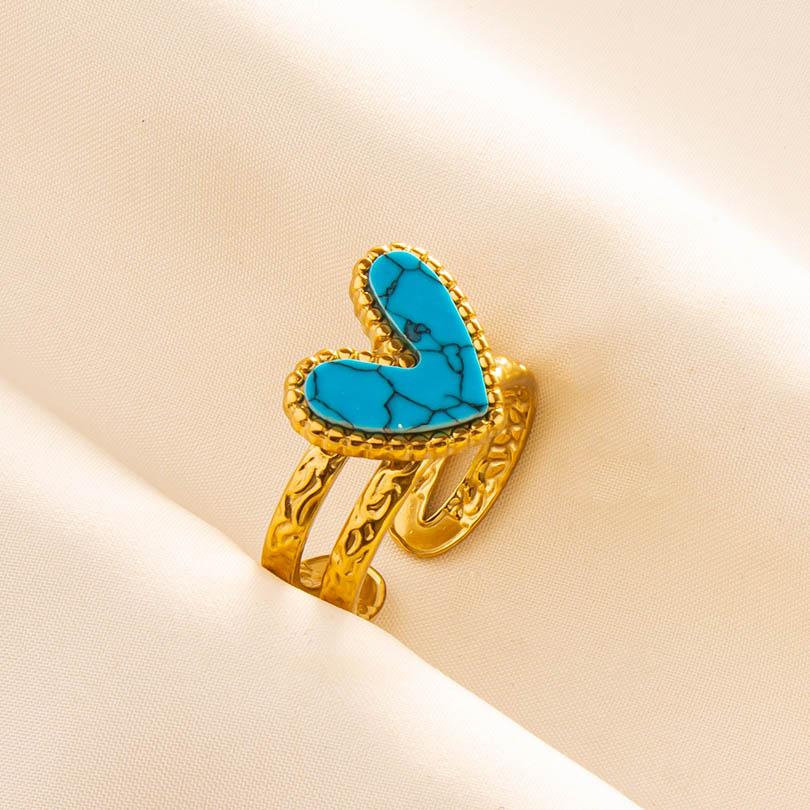 1pcs Blue Stone Ethnic Vintage Open Adjustable Sun Heart Star Stainless Steel Rings For Women Men Accessories Jewelry Bague Gift