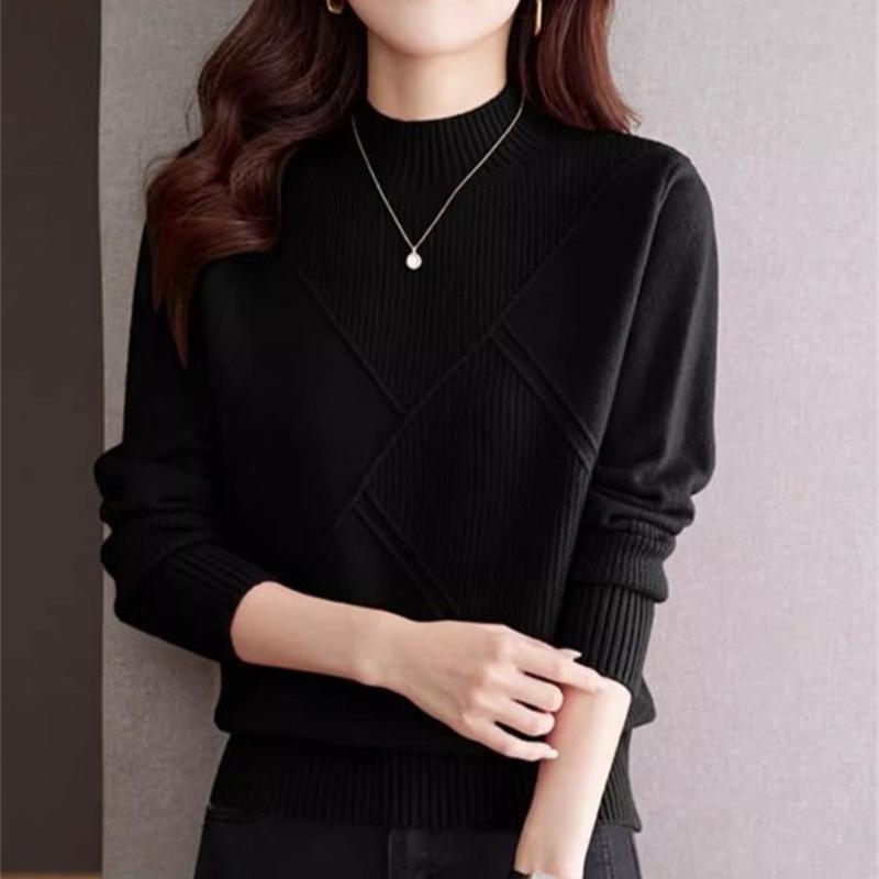 Dame Ensfarget Halvhøy Krage Kasjmirgenser Høst Vinter Løs Genser Strikket Ull Casual Genser Underskjorte