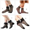 Black Mesh Socks For Women Elegant Ruffle Frilly Dress Socks Hollowout Fishnet Rhombus Patterned Ankle Socks Hosiery