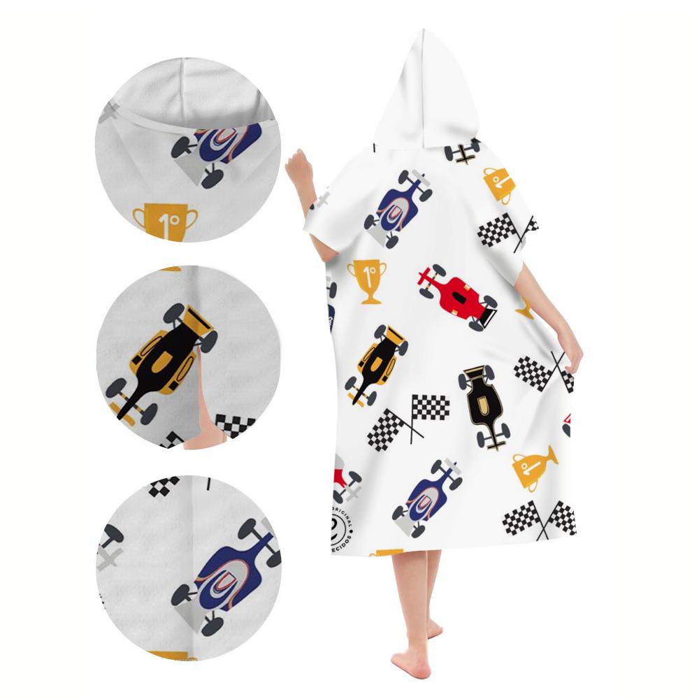 Kids Adults Race Car Hooded Beach Robe Microfiber Quick Dry Absorbent Changing Towel Robe Swim Cover Up for Surfing Swimming