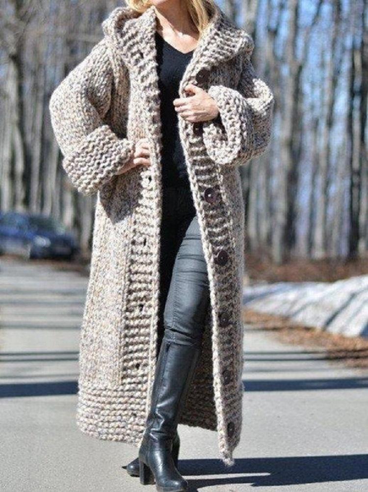 Eur-Am Women's Hooded Cardigan: Thick Knit Long Sweater