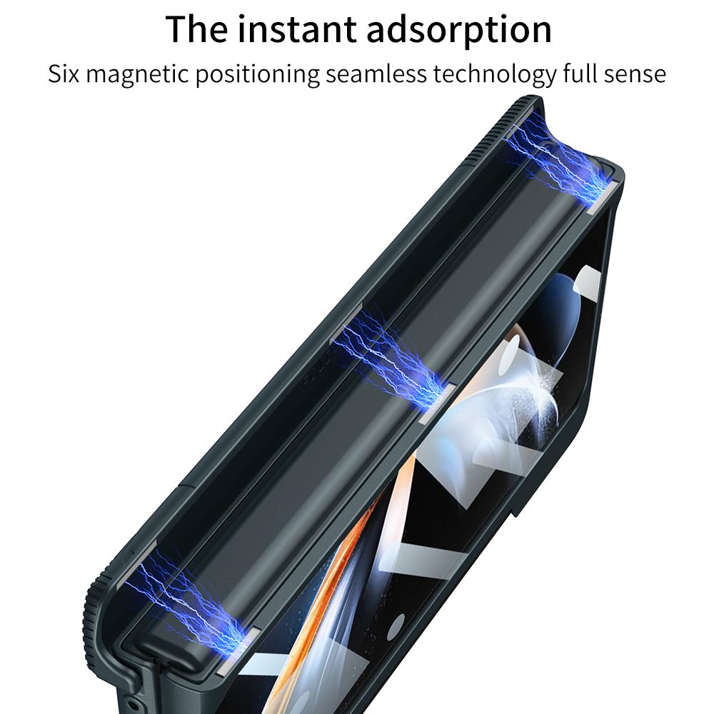For Samsung Galaxy Z Fold 4 Case Ultra Thin Matte Magnetic Folding Hinge Kickstand With Side Pen Slot Tempered Film Hard Cover