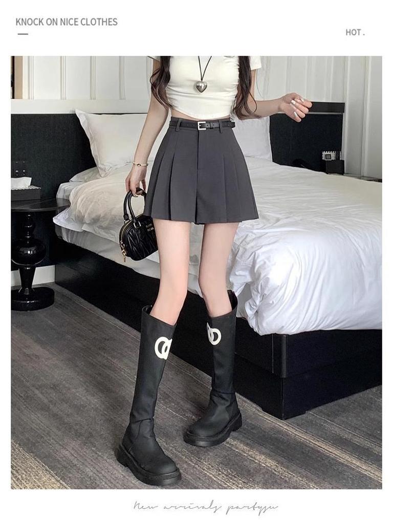 Women's High-Waisted Gray Pleated Shorts Skirt - Loose Wide-Leg Cargo Pants, Summer 2025 Collection