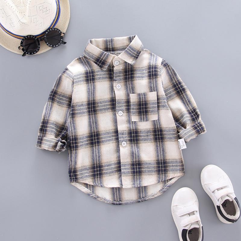 Kids Plaid Long Sleeve Button Down Shirt for Boys and Girls Spring Autumn 80