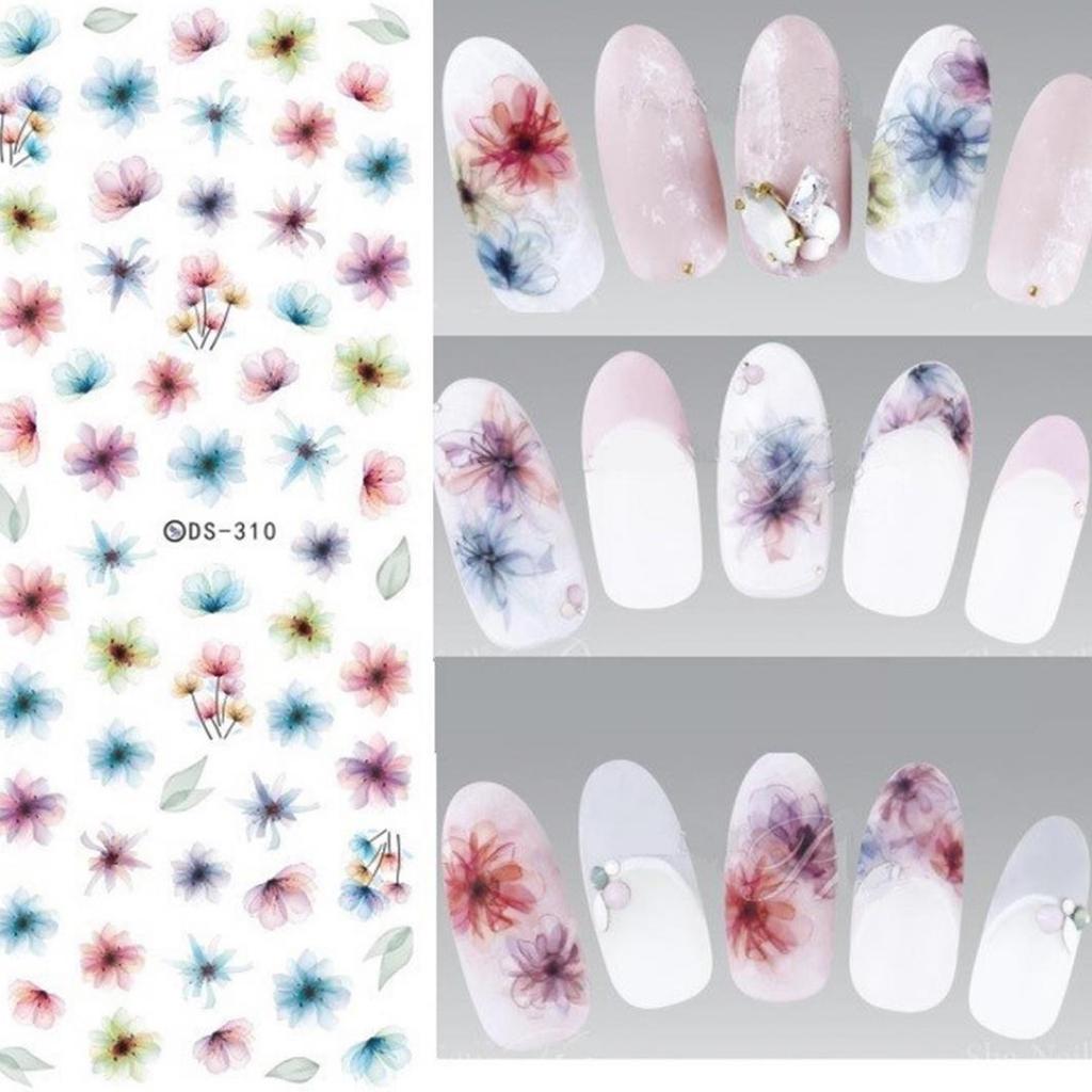 1 Sheet Flowers Water Transfer Decals Nail Art Stickers Tips DIY Manicure Tools